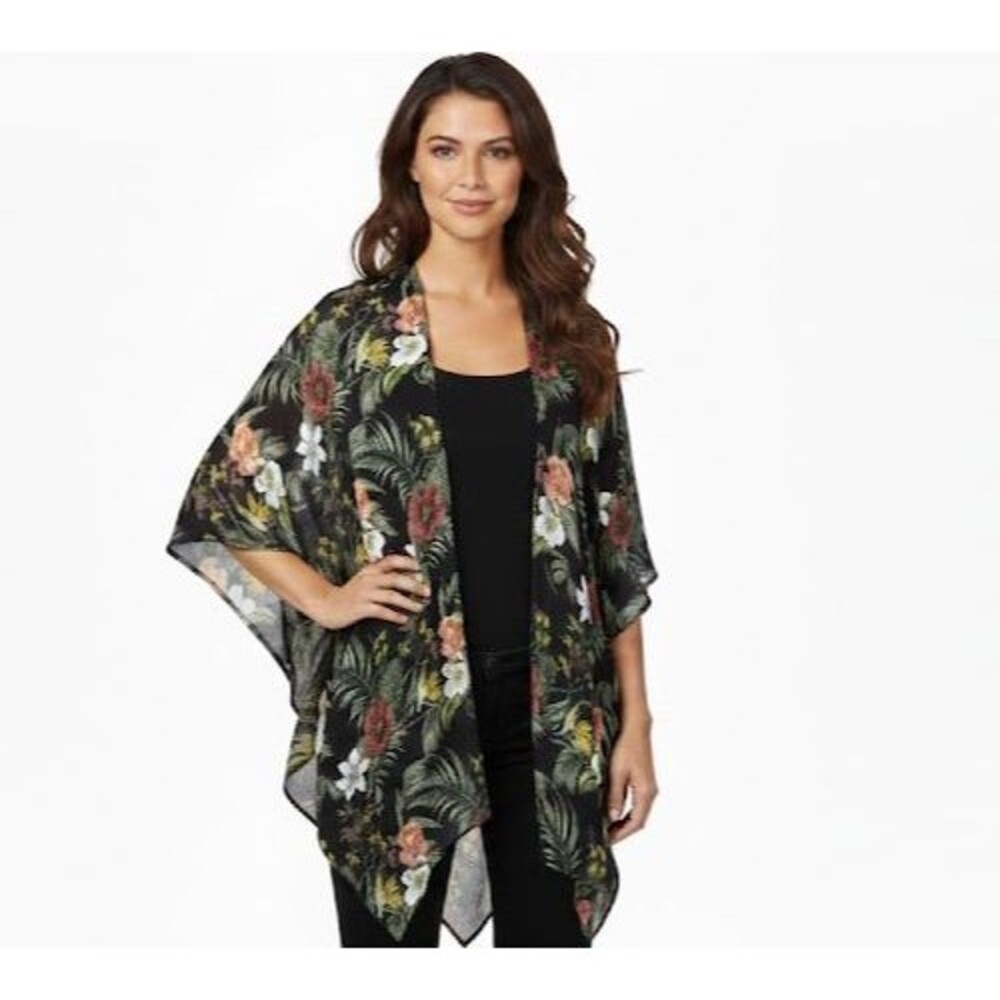 Rebecca Minkoff Shawl Kimono Cover-up Geneva Tropical Floral Boho Lagenlook OSFM